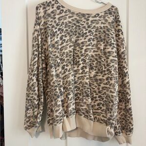aerie Cream and Taupe Leopard Print Pullover